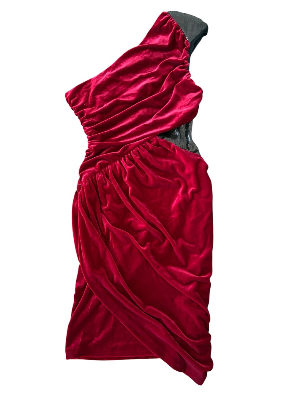 VTG Bebe Y2K Red Velvet One Shoulder Sequin Dress XS